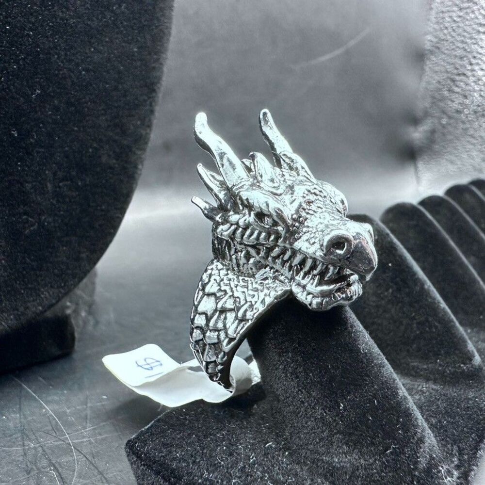 Dragon Head Mens Size 10 Ring Stainless Steel Gothic Viking Biker Rock Horned